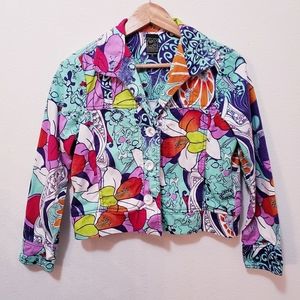 Bright Colorful Floral Button Jacket M